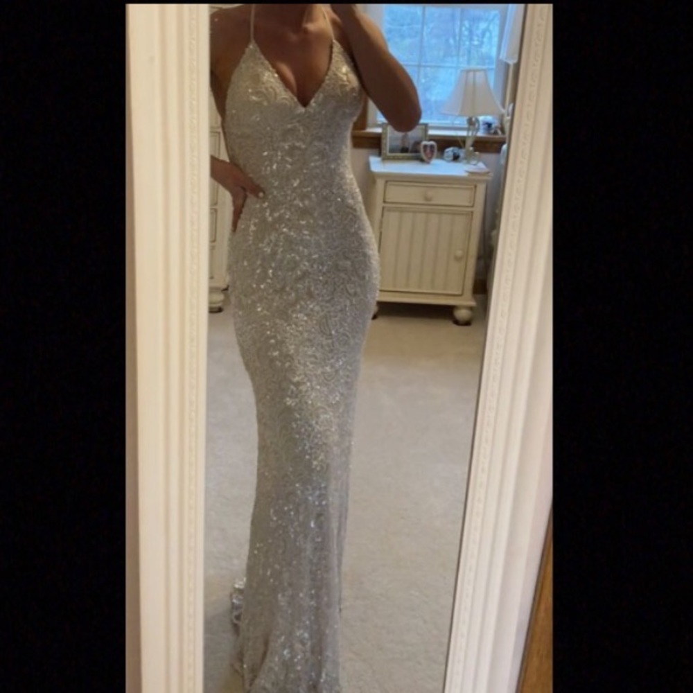 Scala prom dress NWT sapphire sequin beaded gown - Picture 5 of 9